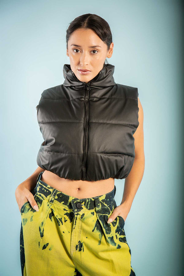 PUFFY FAUX LEATHER VEST