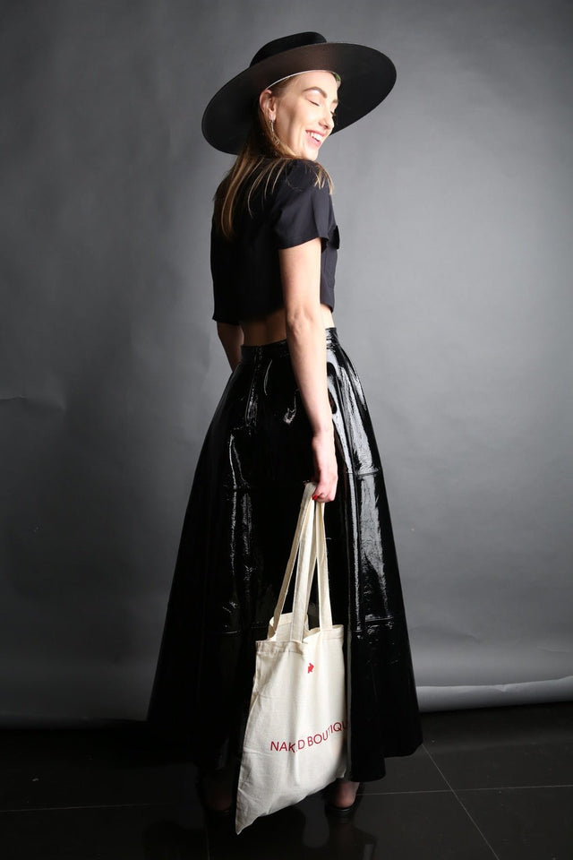 FALDA A LA CINTURA LARGA DE PIEL DE CHAROL - NAKED BOUTIQUE