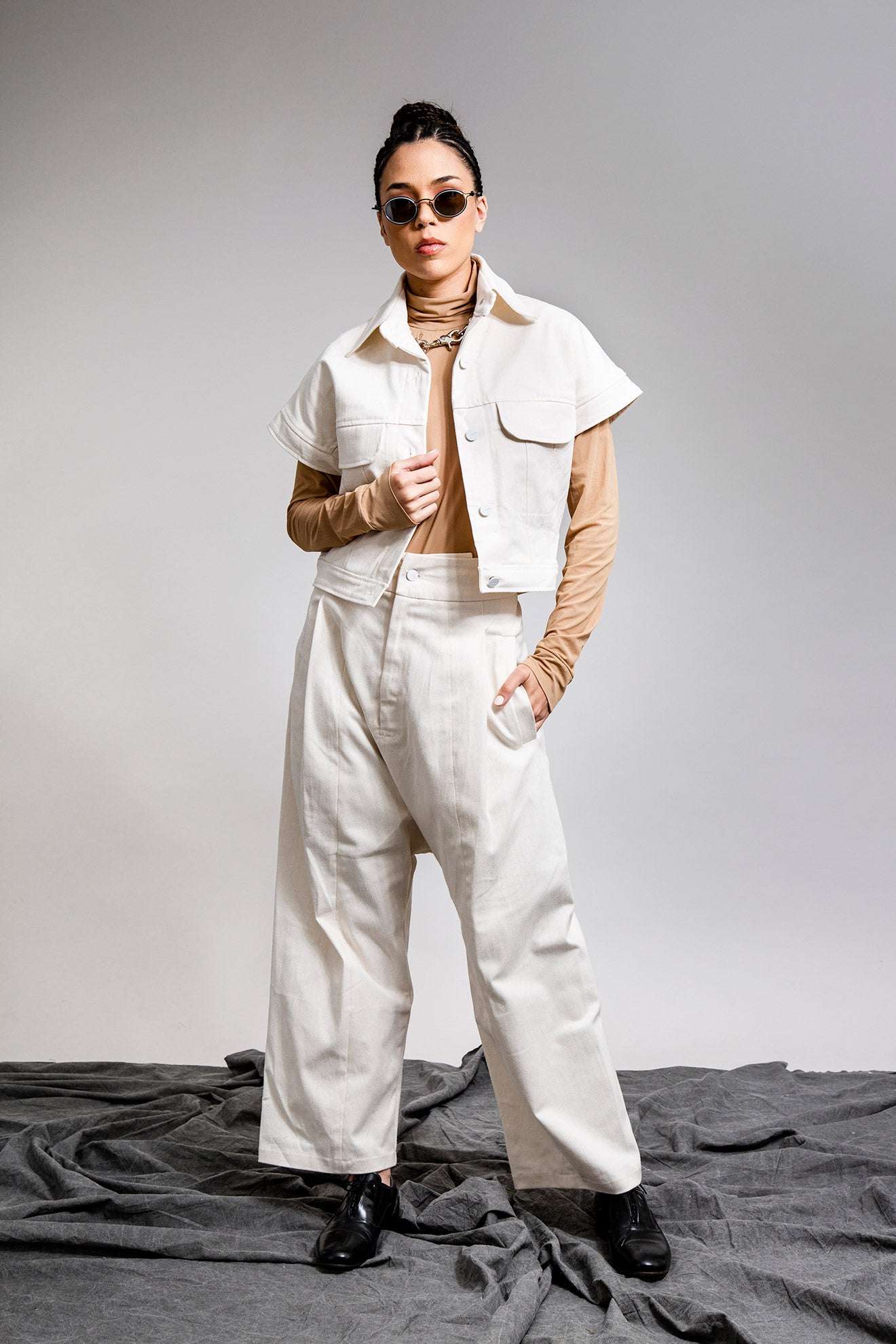 ZIP FRONT POLO CHICO OFF-WHITE