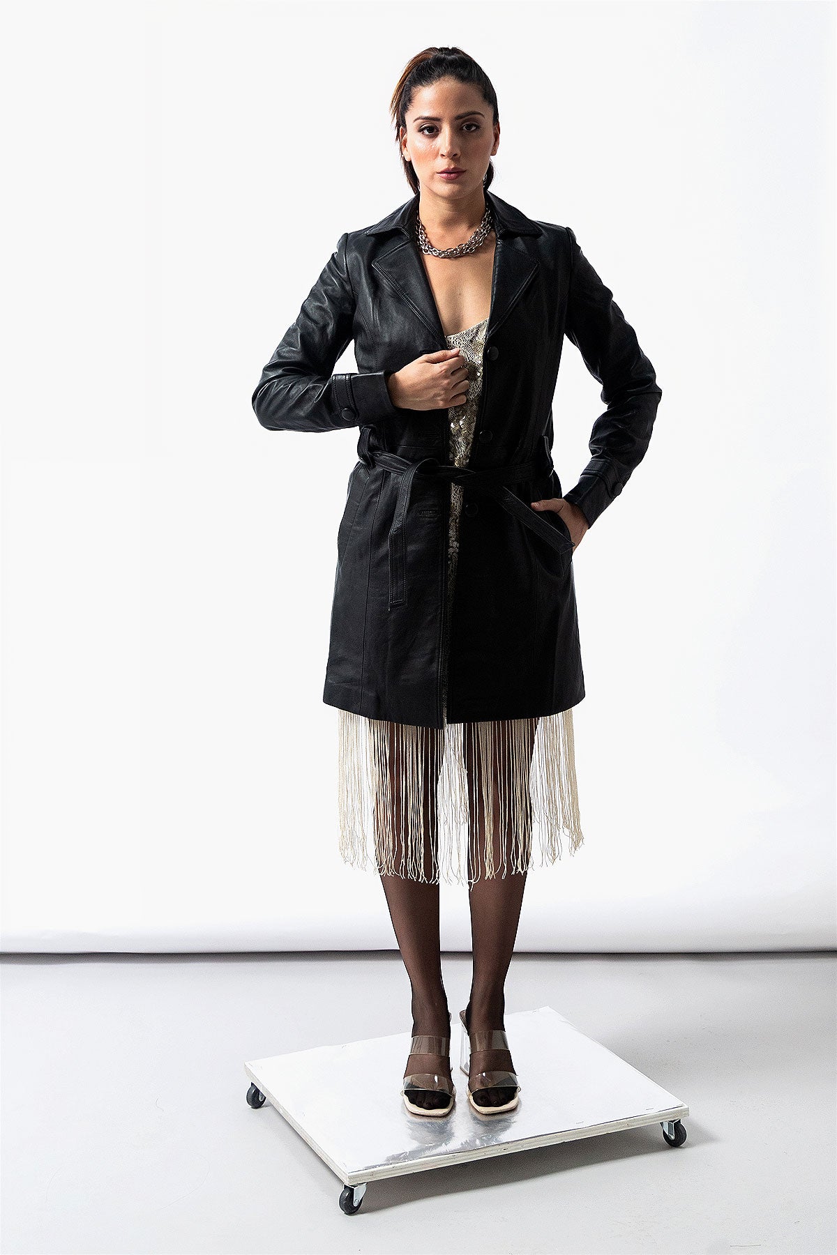 LEATHER COAT WITH BELT