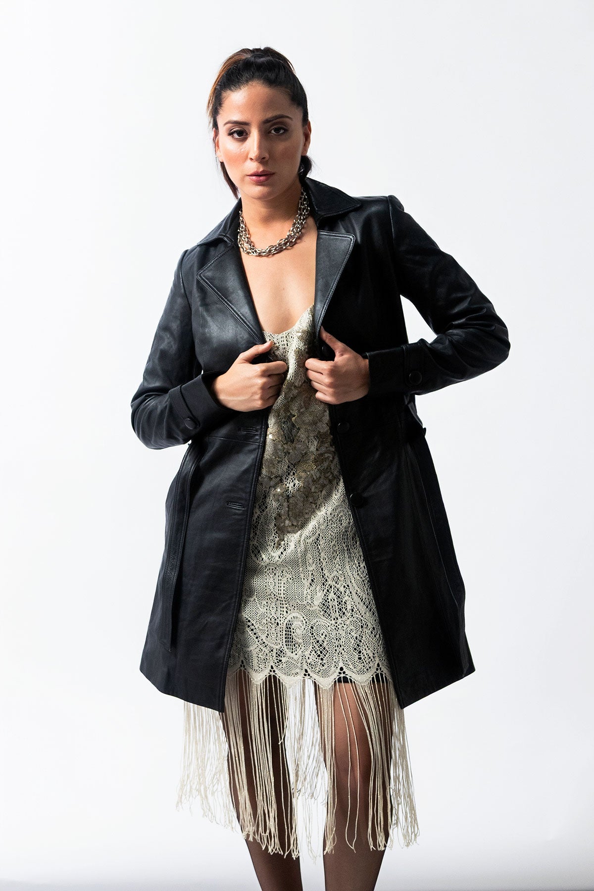 LEATHER COAT WITH BELT