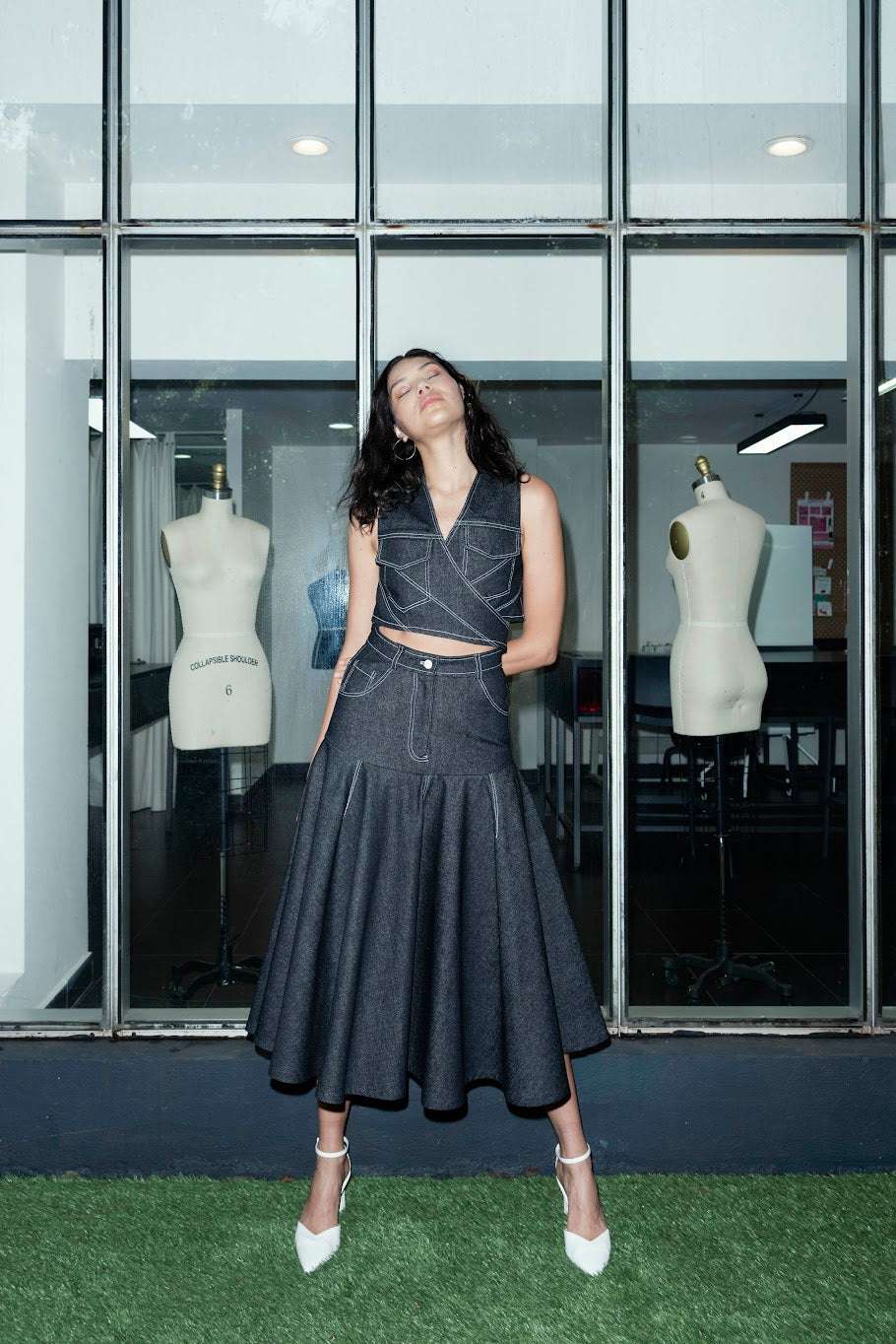 Conjunto Trucker Mezclilla Falda y Top Falda AZUL