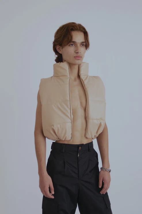 PUFFY FAUX LEATHER VEST
