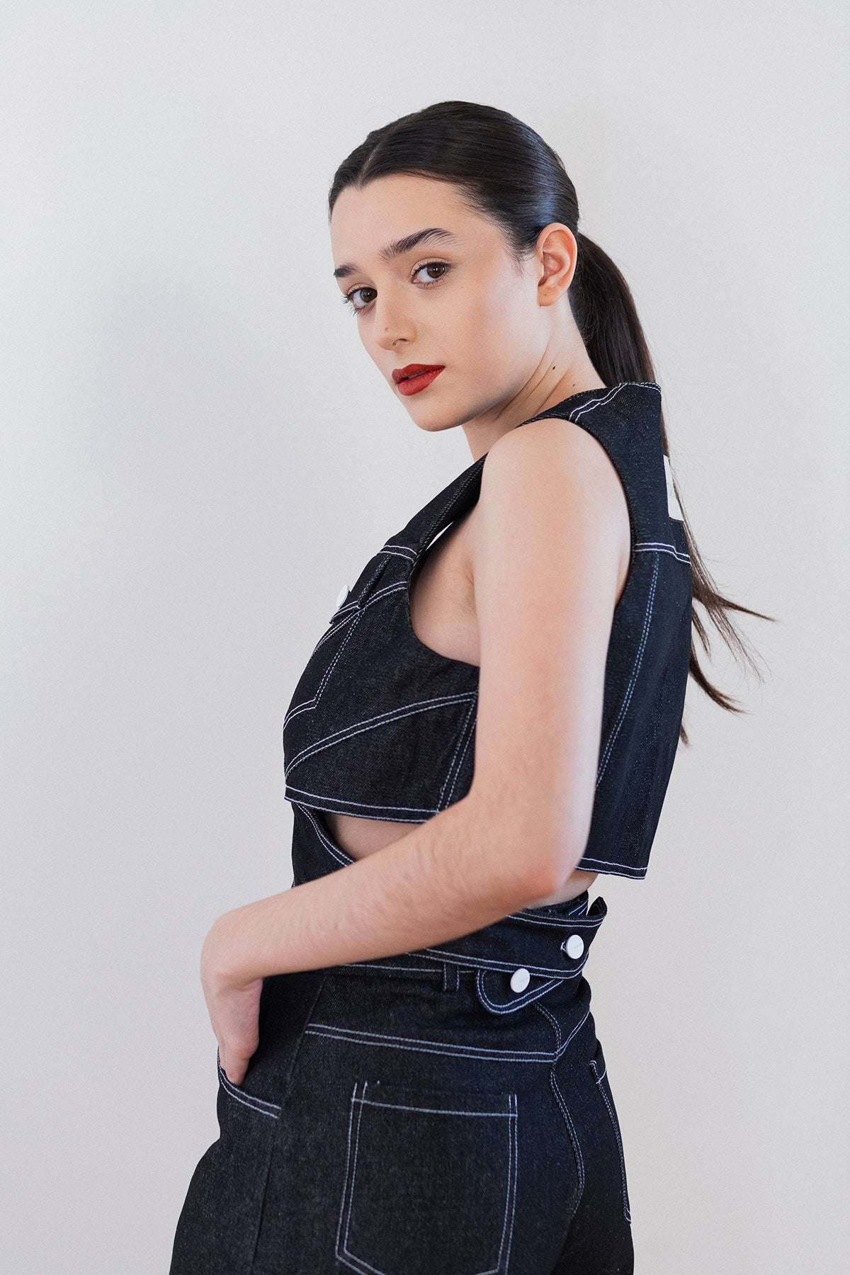 Conjunto Trucker Mezclilla Falda y Top Top AZUL