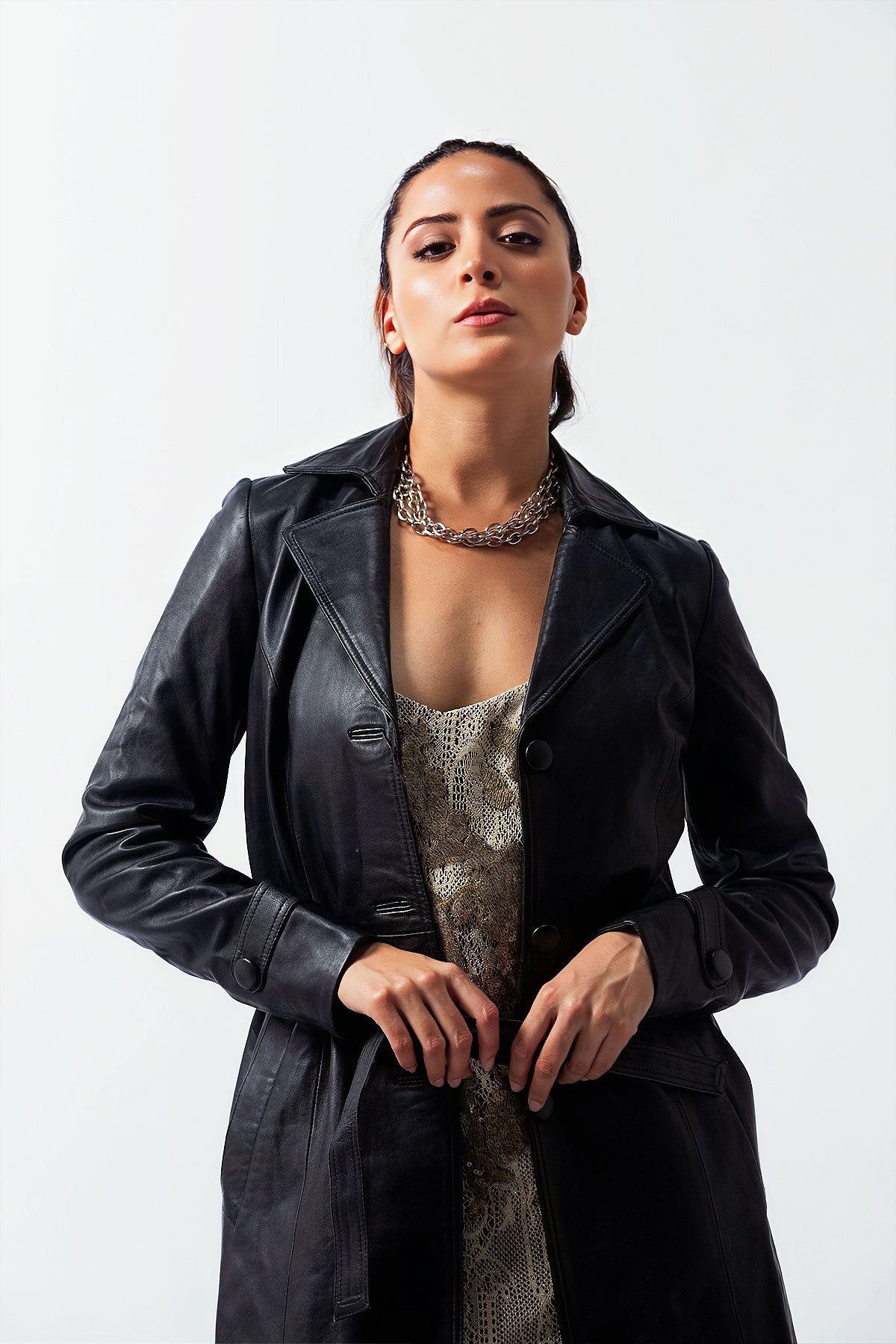 LEATHER COAT WITH BELT