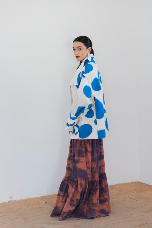 GABARDINA DENIM BLANCA PUNTOS AZULES