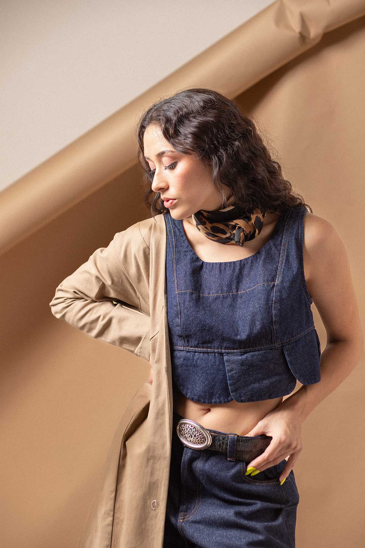 RAW DENIM PETAL CROP TOP