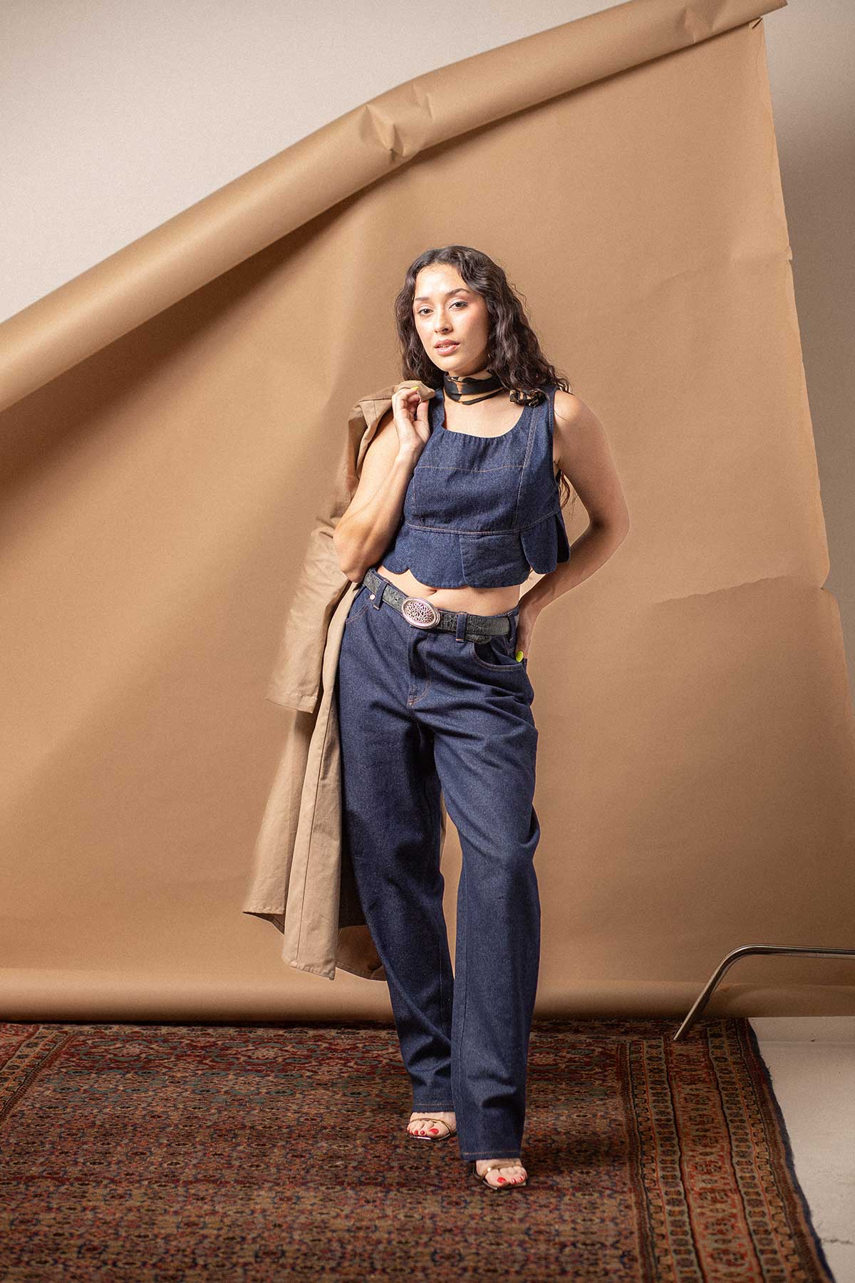 RAW DENIM PETAL CROP TOP