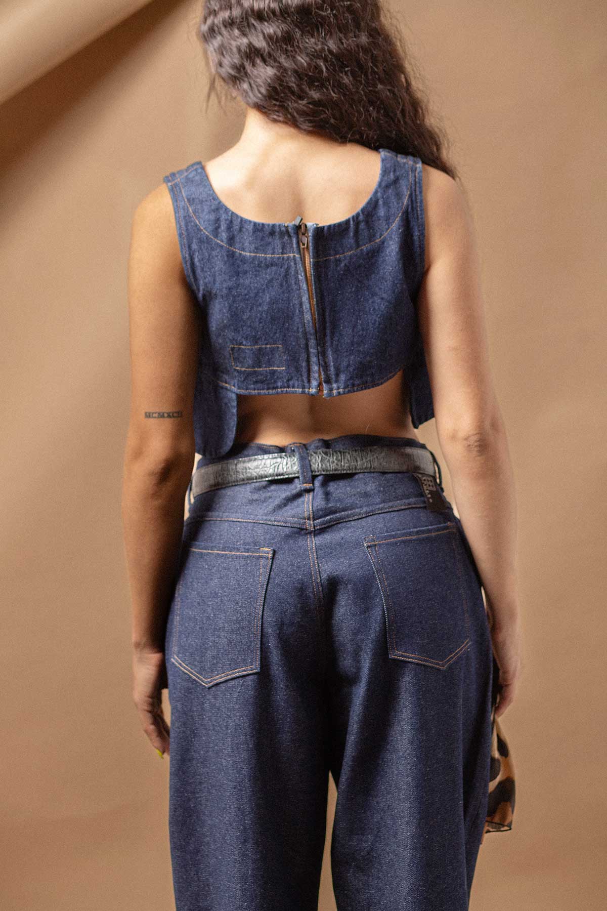 RAW DENIM PETAL CROP TOP