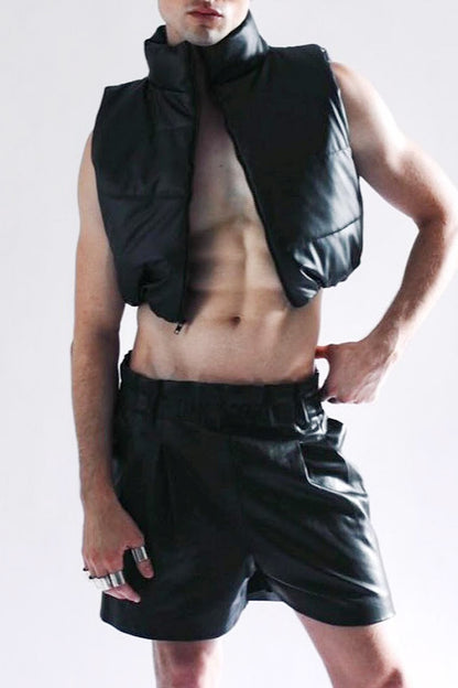 PUFFY FAUX LEATHER VEST