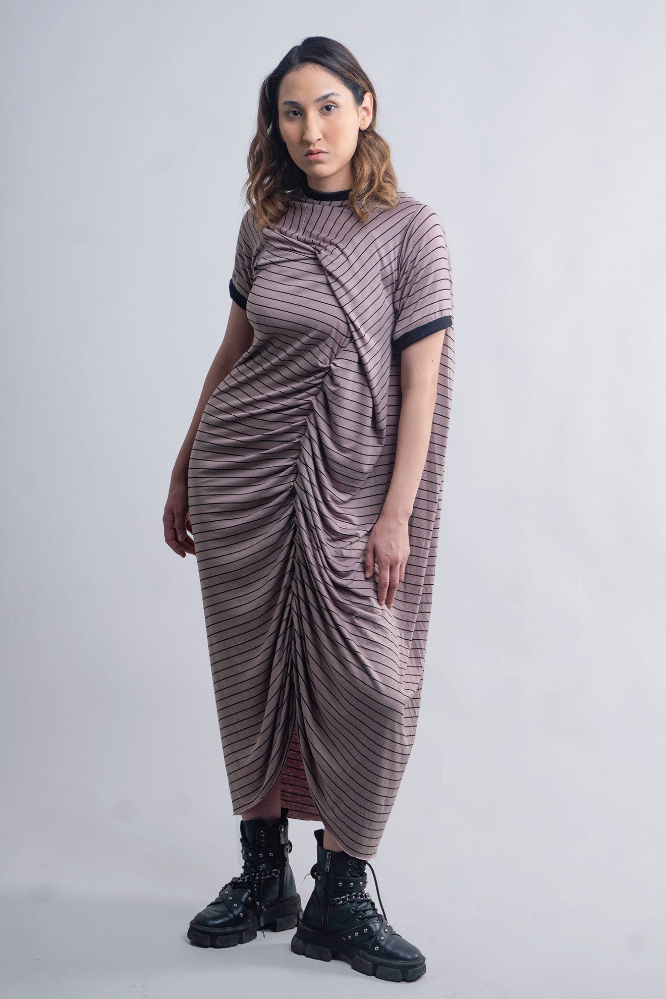 DRAPED STRIPED DRESS