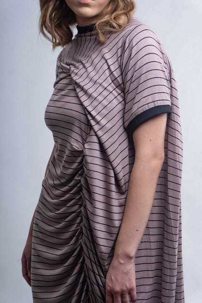 DRAPED STRIPED DRESS