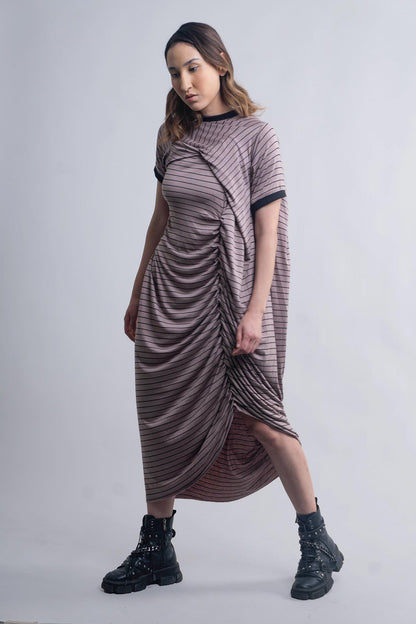 DRAPED STRIPED DRESS