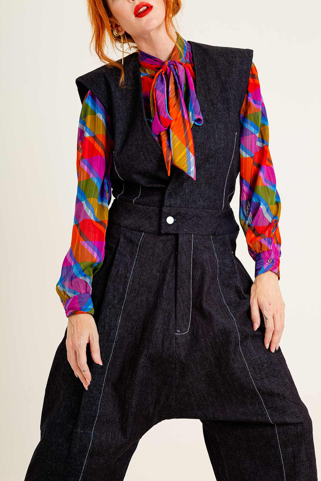 BLUSA VINTAGE CUADROS Y MOÑO - NAKED BOUTIQUE