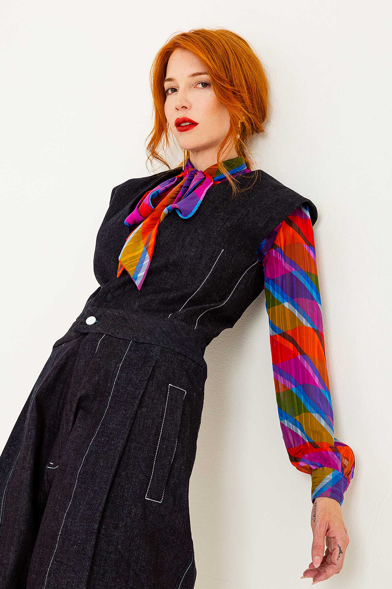 VINTAGE CHECKED BLOUSE WITH BOW